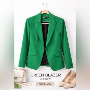Zara Emerald Green Single-Button Blazer